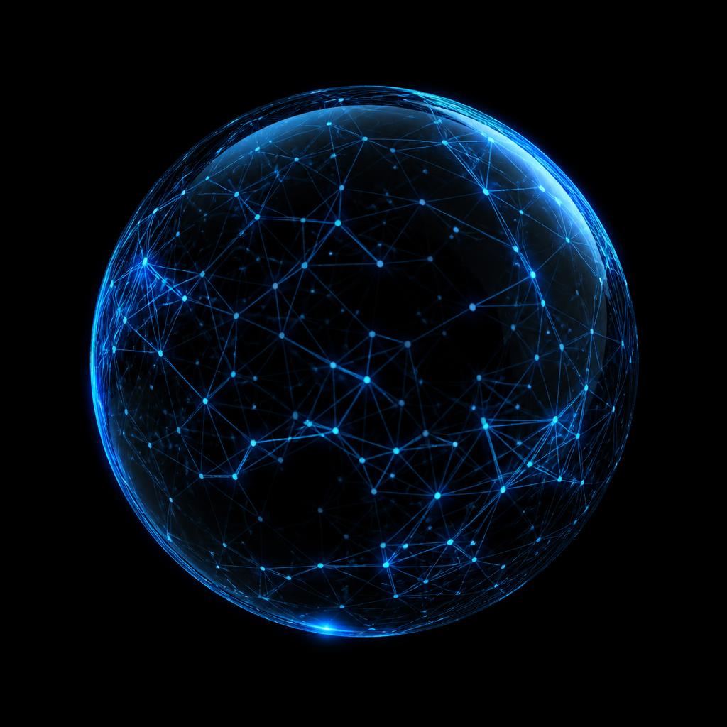 Glowing wireframe AI node